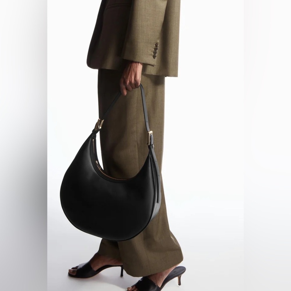 Cos Elegant Black Leather Hobo Bag